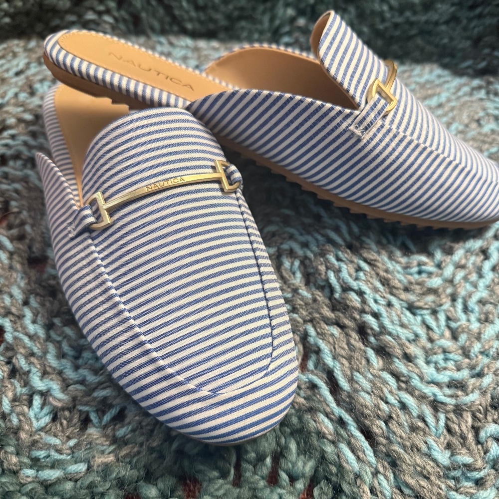 Nautica Labella Blue White Striped Slip-on Mule Flats